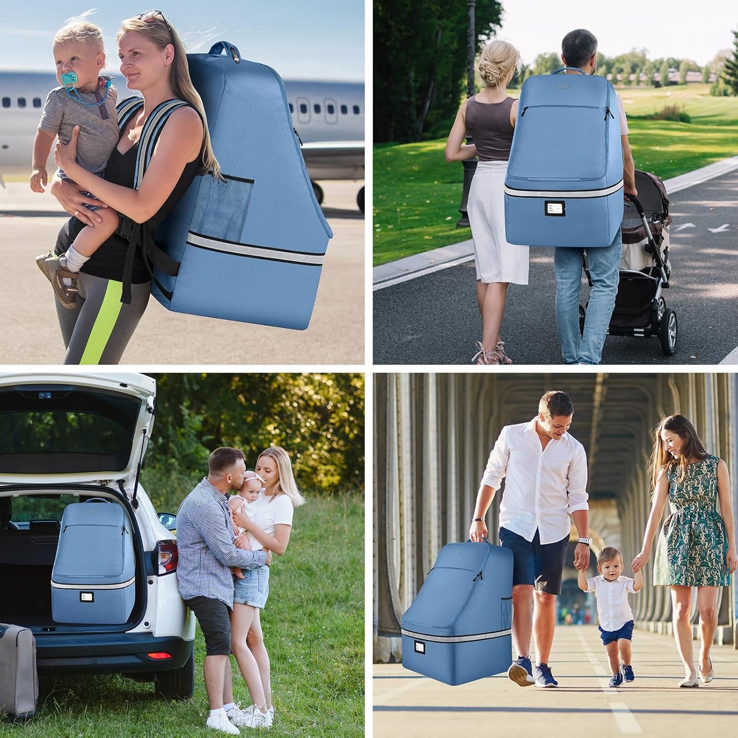 Car Seat Travel Bag - Padded Car Seat Carrier with Steel Cable Handle and Reflective Stripes, Large Durable Airport Gate Check Bag with Shoulder Strap