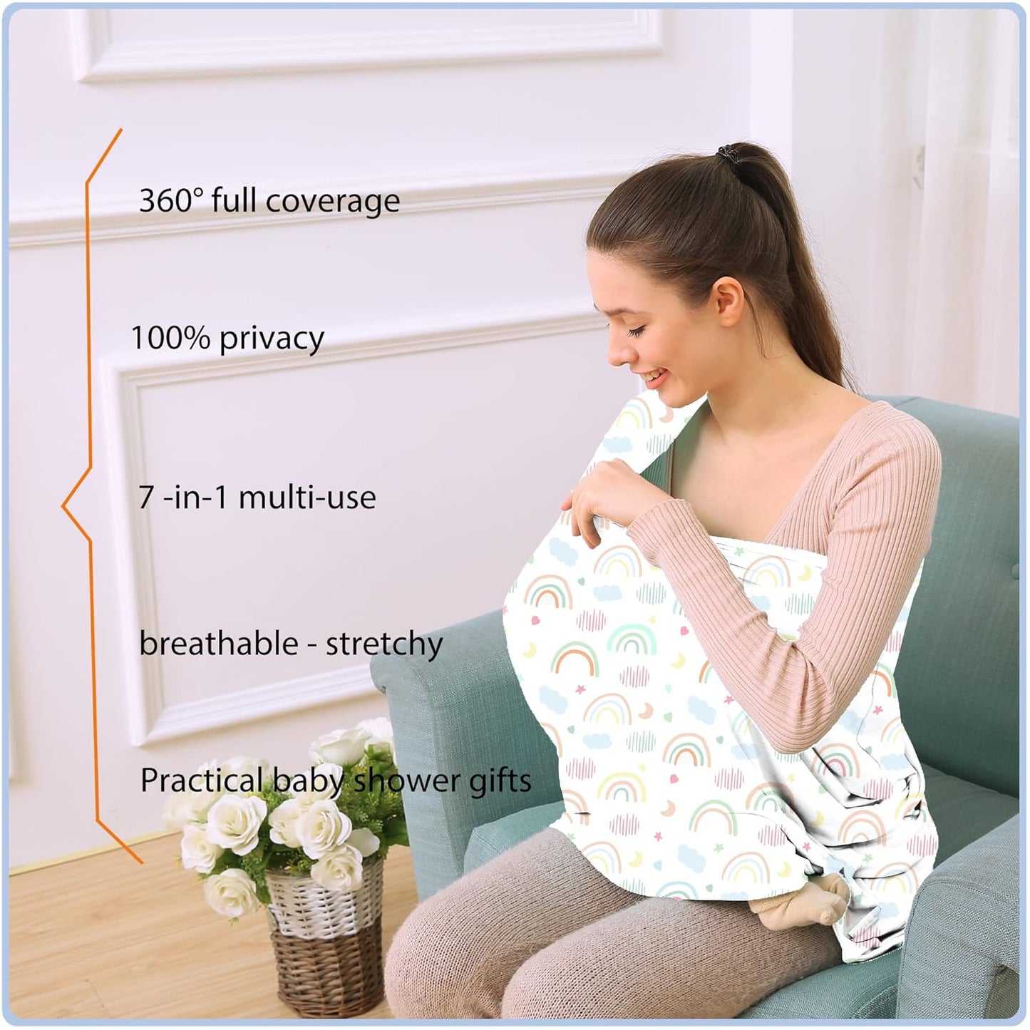 Car Seat Covers for Babies - Multi- use Nursing Carseat Canopy, Breastfeeding Covers, Baby Shower Gifts for Boys and Girls (Rainbow)