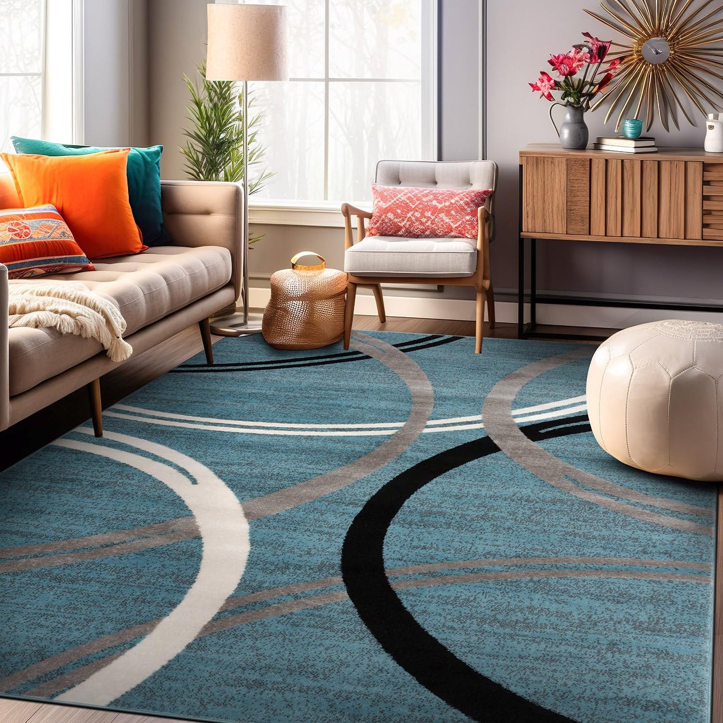 Rugshop Modern Wavy Circles Design Area Rug 10' x 14' Blue