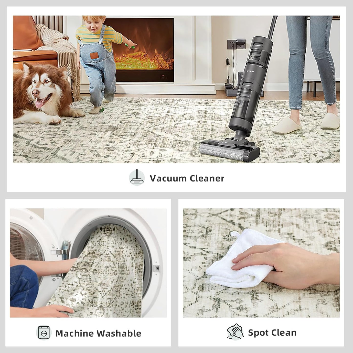 Deerly 2x7 Runner Rugs - Washable Kitchen Rugs with Non Slip Backing, Non-Shedding Cream Runners Rug for Hallways Boho Vintage Long Rug for Bedroom(Border Cream 2x7)