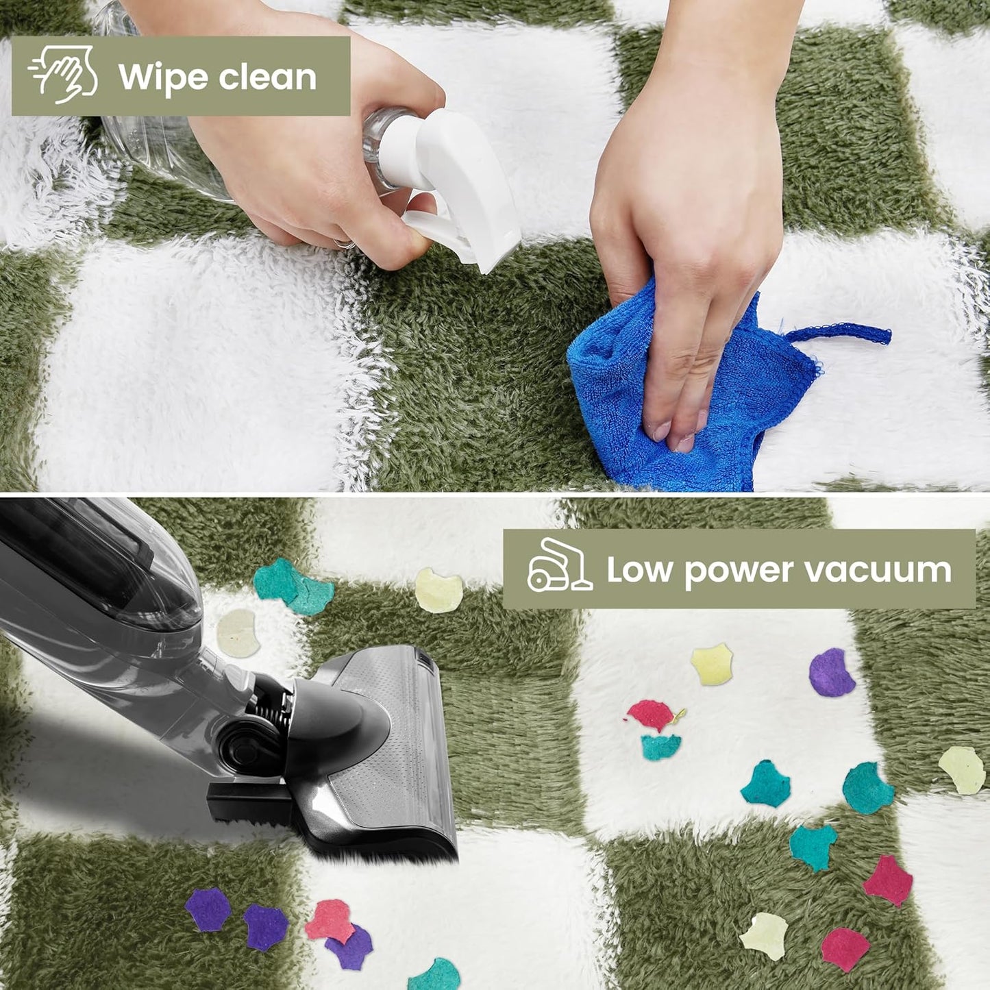 Super Soft Rug for Bedroom, 3x5 Ft Green and White Area Rug Classic Checkered Shaggy Anti-Skid High Pile Soft Fluffy Rug Fuzzy Carpet for Living Room Bedroom Kids Room Nursery, Dorm Home Decor