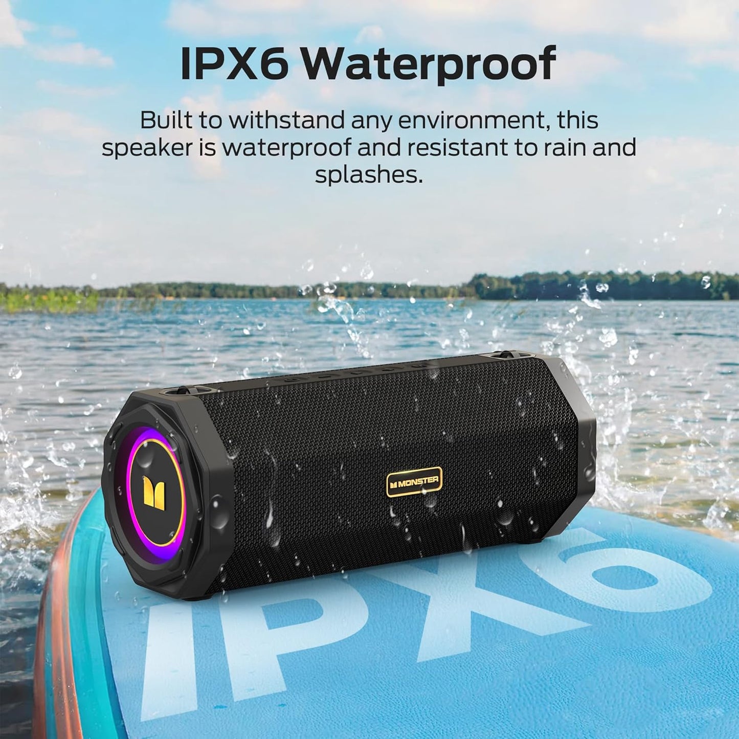 Monster Speaker S200 Wireless Portable Bluetooth Speaker, 24H Playtime, IPX6 Waterproof, 50W Stereo Sound, Bluetooth 5.4, Dual Bass Speakers, Perfect for Home, Parties, and Travel.