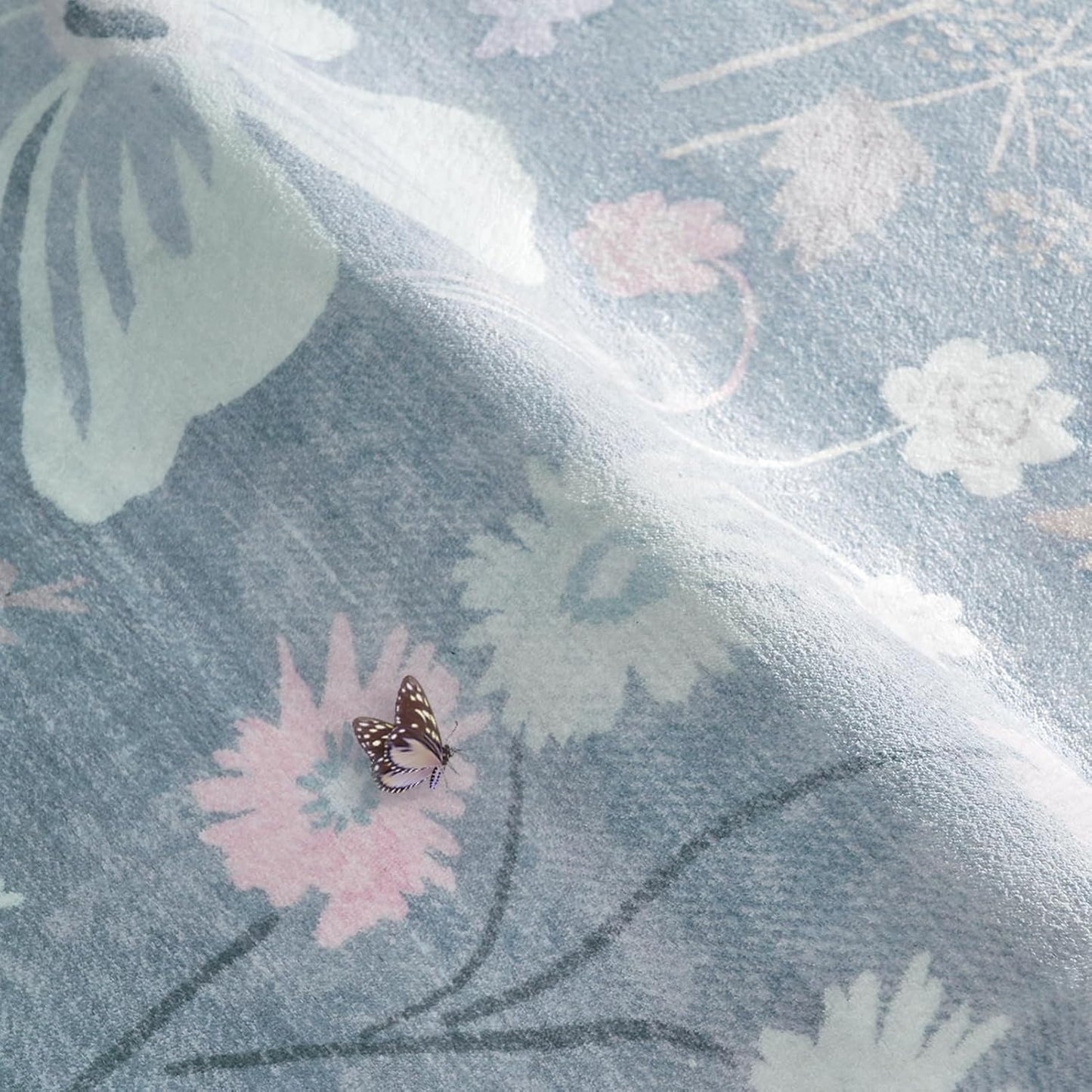 Blue 5x7 Area Rugs for Living Room Washable Soft Faux Fur Elegant Vintage Rugs Boho Floral Non Slip Stain Resistant Sound Absorbing Low Pile Carpet Rug for Bedroom Dining Room Nursery