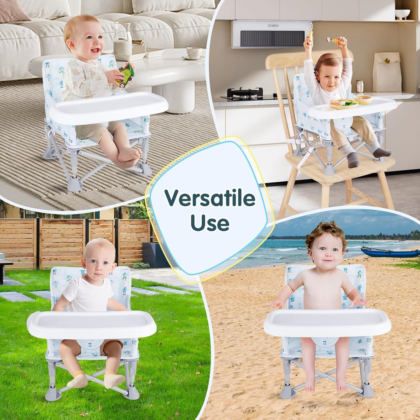 Portable Baby Booster Seat with Tray, Toddler Booster seat for Dining, Camping, Travel, Baby Beach Chair 6 Months to 3 Years Old Indoor Outdoor Use CH2405