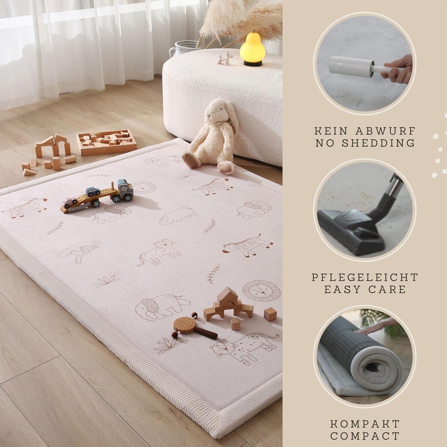 Stylish Coral Baby Play Mat for Floor 47" x 67" Safari Animals – Soft 1" Thick High-Density Memory Foam Nursery Rug,Kids Rug with Non-Slip Backing for Crawling & Playing, Playroom Rug, Kids Carpet