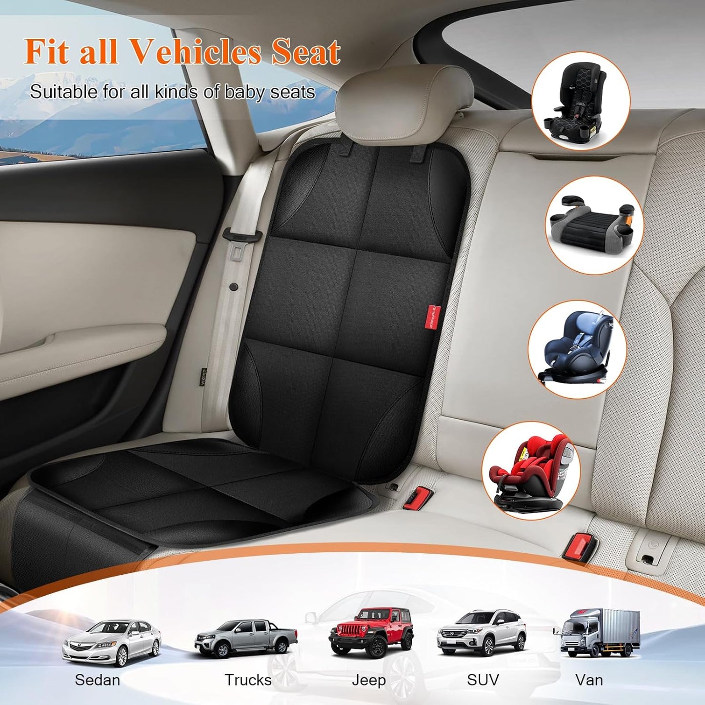 Car Seat Protector for Child Car Seat, 600D Fabric Safe Car Seat Cover with Upgraded Non-Slip Backing, Waterproof Seat Protector Under Baby Car Seat with Thick Padding