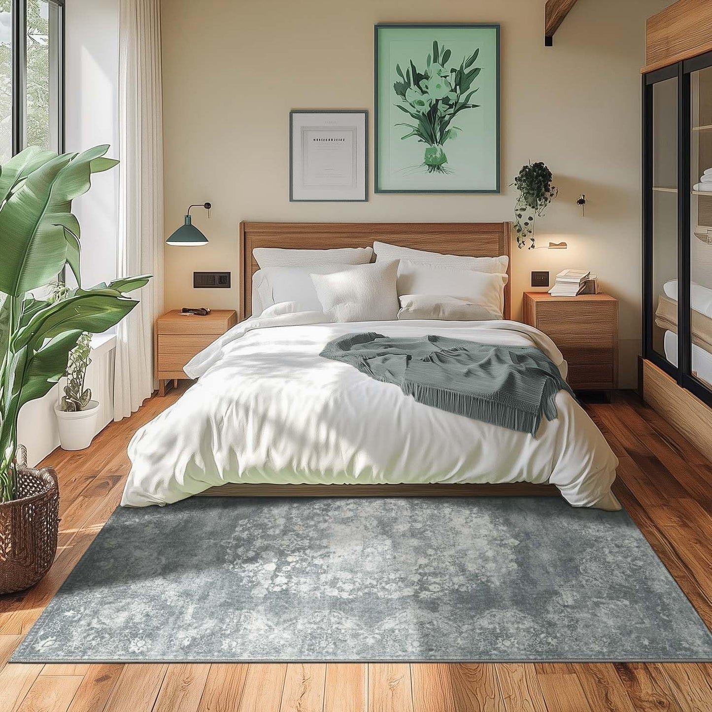 jinchan Vintage Floral 4x6 Area Rugs - Machine Washable Distressed Design Soft Ultra-Thin Low-Pile Non-Slip Carpet for Entryway Kitchen Bedroom Nursery Living Room Dining Room (4x6ft,Grey)