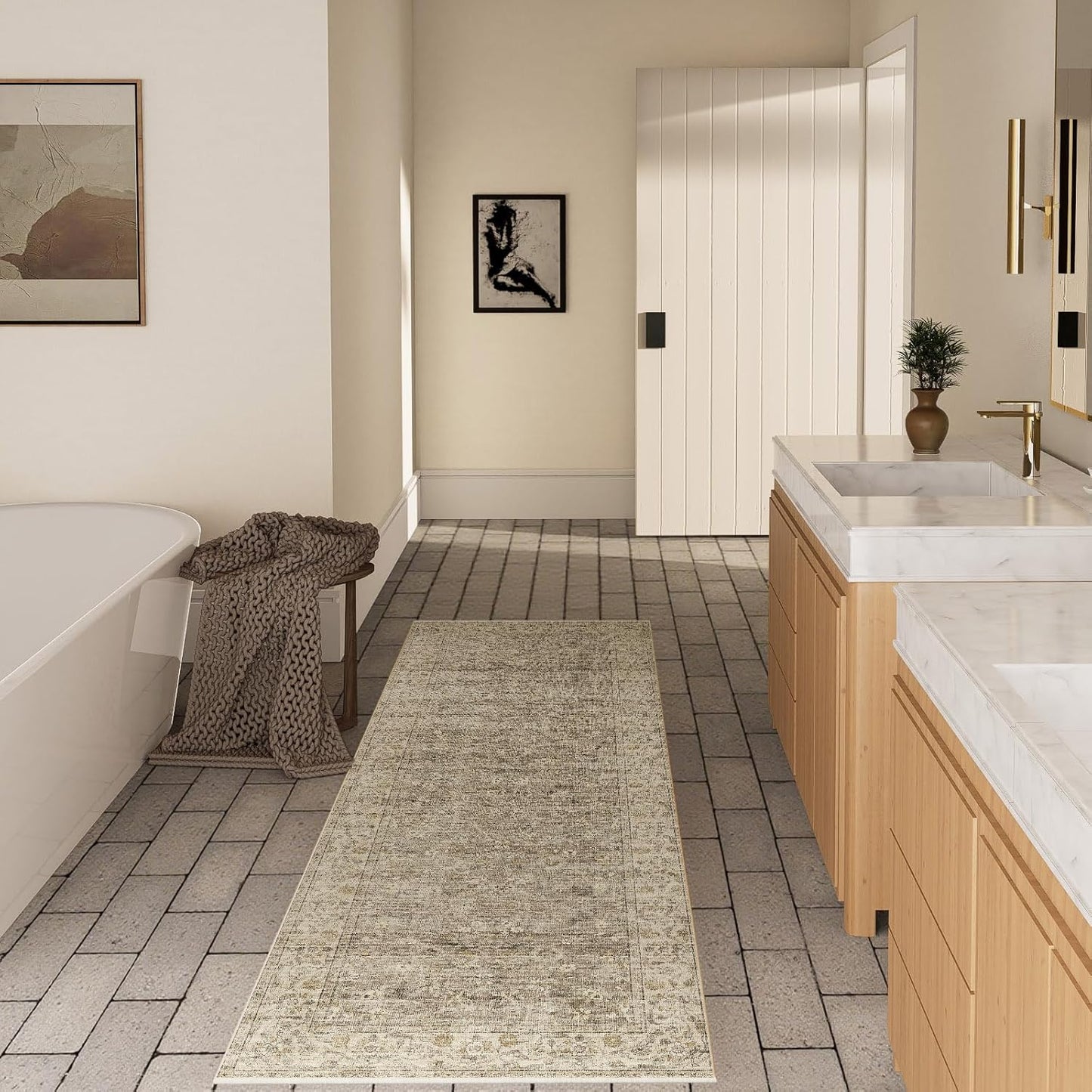 Washable Kitchen Rug Runners for Hallways: 2'x10' Bedroom Runner Rug Non Slip Low-Pile Stain Resistant Soft Indoor Floor Carpet Runner for Indoor Entryway Hallways Kitchen Laundry Room Farmhouse