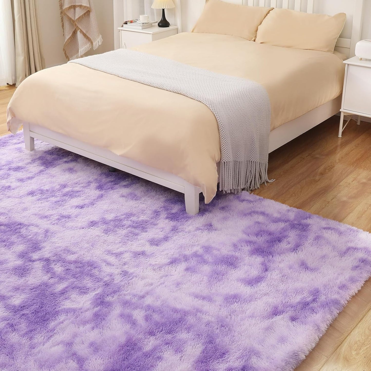 Area Rugs 8x10, Fluffy Rugs for Living Room, Ultra Soft Rugs for Bedroom, Non-Slip Indoor Carpet for Nursery, Kids Room, Playroom, Home Decor, Tie-Dyed Purple