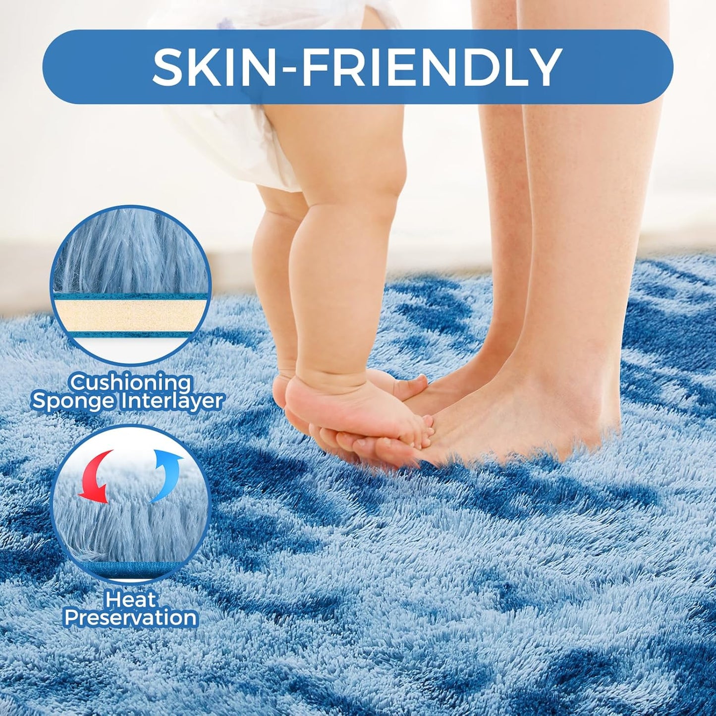 Ultra Soft Rug for Living Room, 8X10 Fluffy Shag Area Rug for Bedroom, Modern Shaggy Carpet Fuzzy Rug for Teens Dorm Nursery Home Decor Aesthetic, Upgrade Anti-Skid Durable, Tie-Dyed Blue Grey