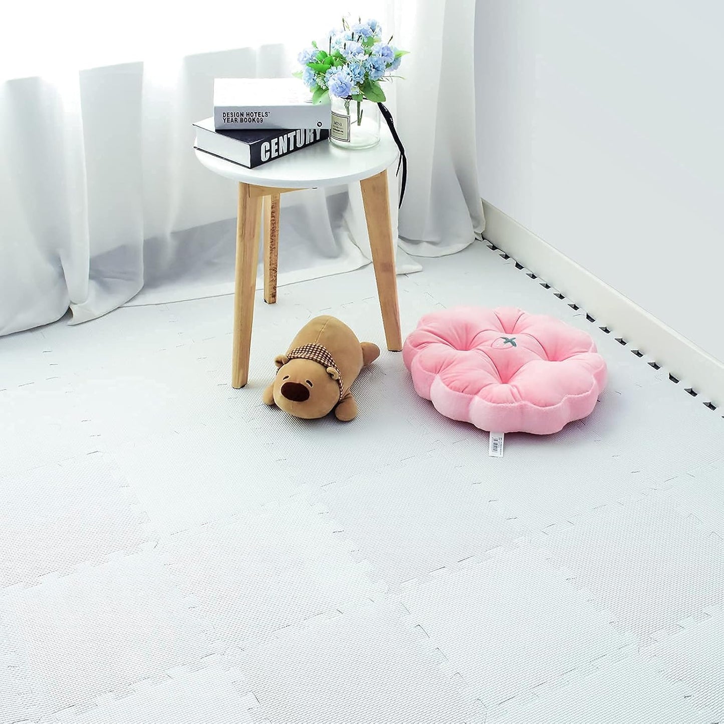 qqpp EVA Rubber 18 Tiles Interlocking Puzzle Foam Floor Mats - Baby Play Mat for Playing | Exercise Mat for Home Workout. White. QC-Ab18N