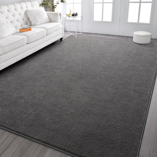 Kimicole 4x6 Washable Area Rugs for Bedroom Living Room, Low Pile Ulta-Thin Solid Color Rug, Non-Slip Soft Fluffy Carpet for Nursery Kids Room Dorm Room Home Decor (Deep Grey)