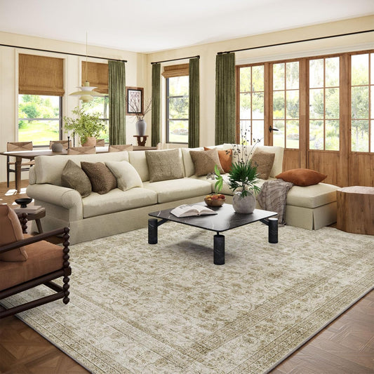 Machine Washable Rugs for Living Room: 8x10 Area Rugs for Bedroom Boho Vintage Rugs Stain Resistant Non Slip Low Pile Soft Lightweight Carpet for Kitchen Dining Room Farmhouse Nursery Kids Room