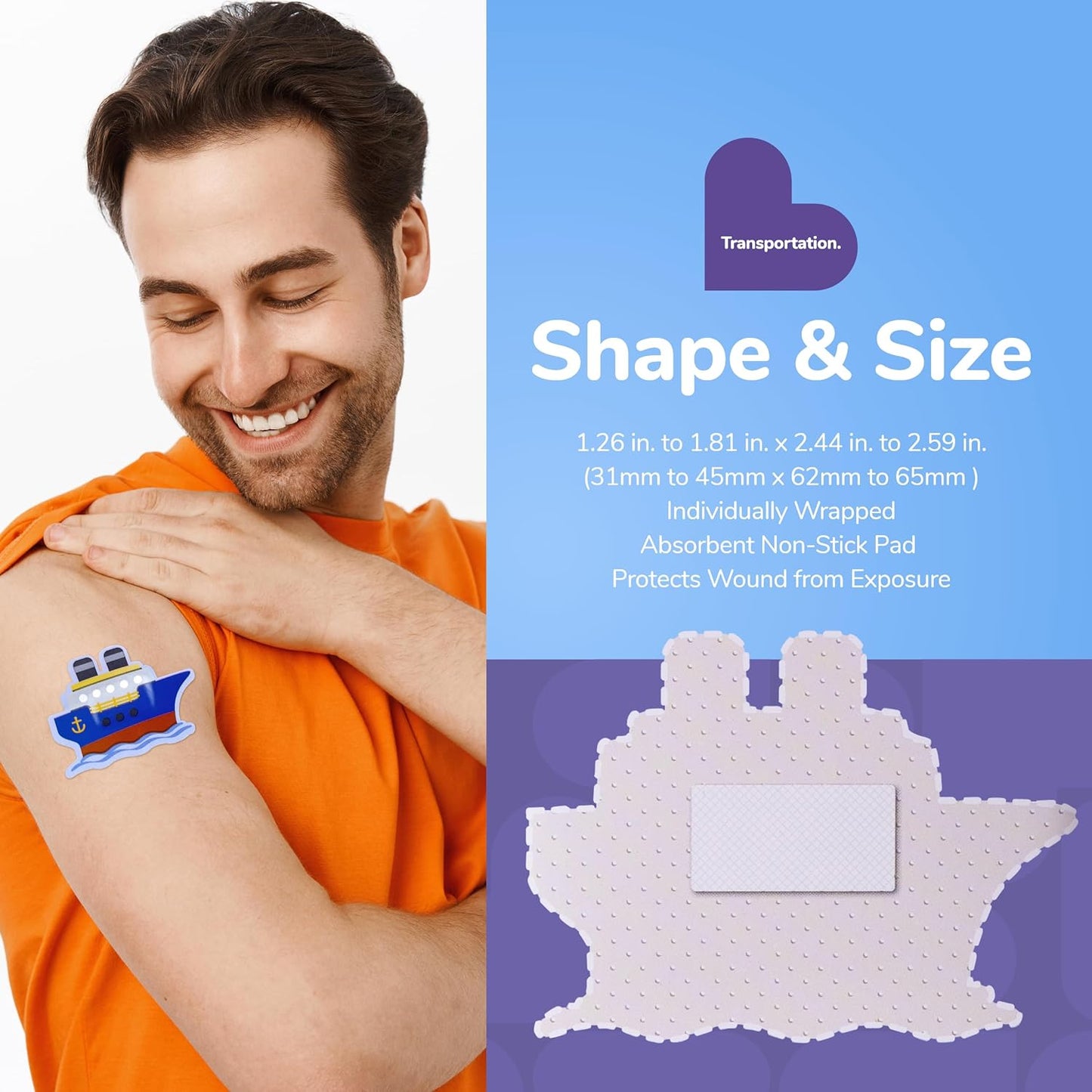 BioSwiss Bandages, Transportation Shaped Self Adhesive Bandage, Latex Free Sterile Wound Care, Fun First Aid Kit Supplies for Kids, 50 Count