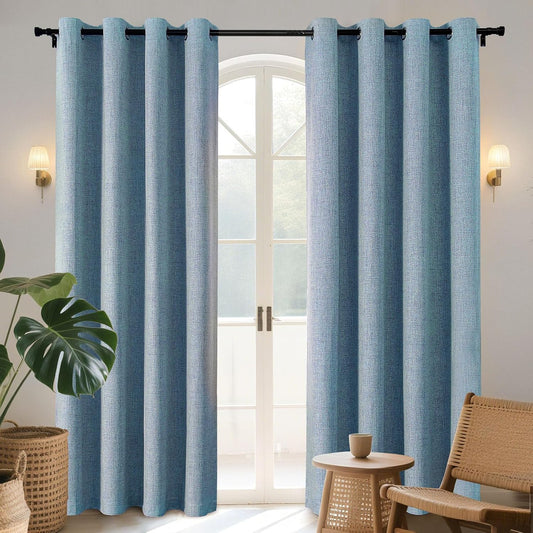 Joydeco Blackout Curtains 84 Inches Long 2 Panels Burg, Room Darkening Curtains for Bedroom, 100% Black Out Textured Thermal Drapes Privacy Protection 2 Panels Set(W52 x L84 Inch, Sky Blue)