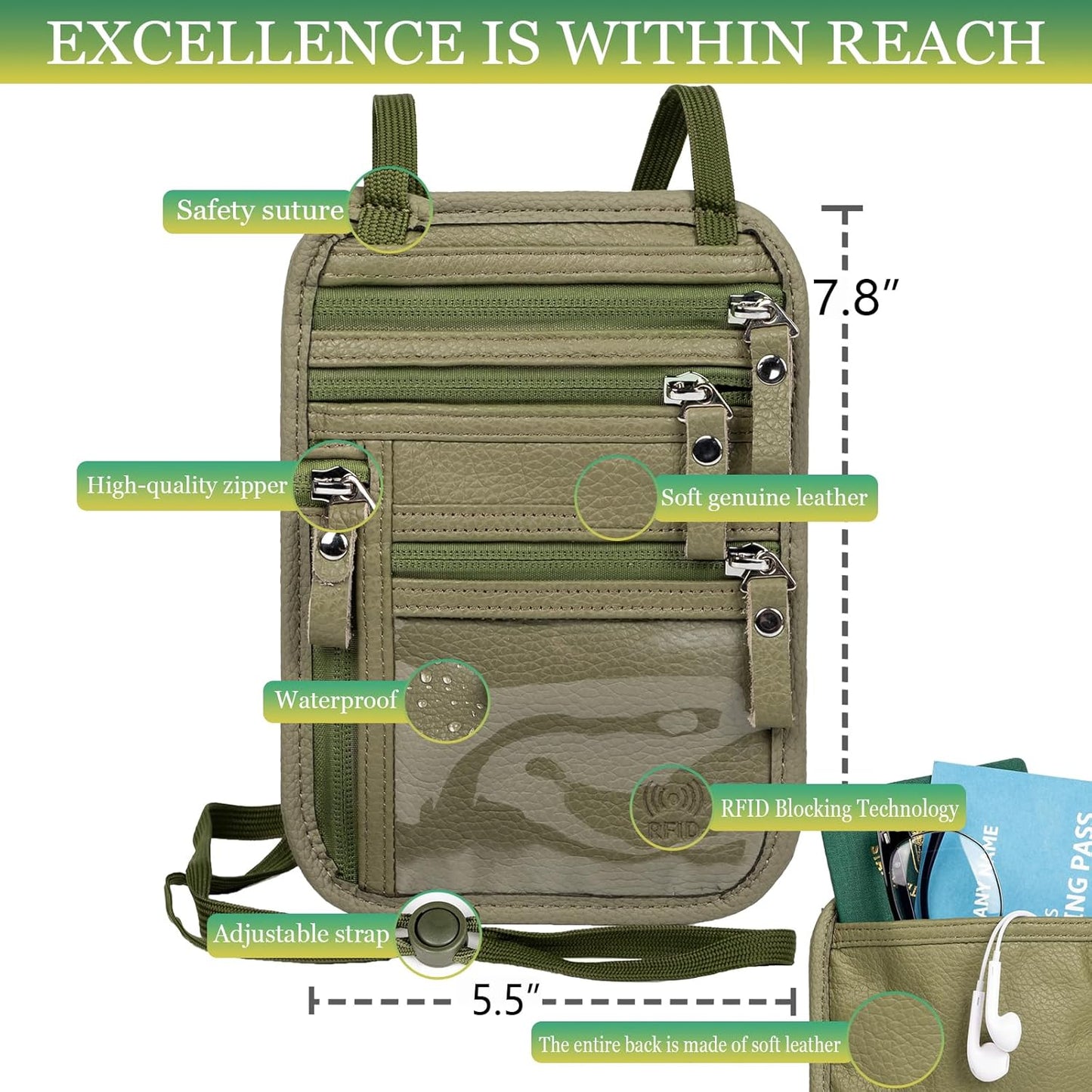 Neck Wallet - Rfid Wallet Women - passport holder for travel - Travel Wallet Passport Holder For Travel Women - 10.3x6.8inch (Sapphire Green)