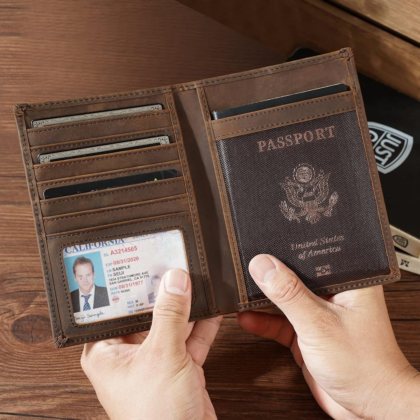 Polare Luxury RFID Blocking Leather Passport Holder Travel Wallet For Men and Women (Dark Brown Compass)