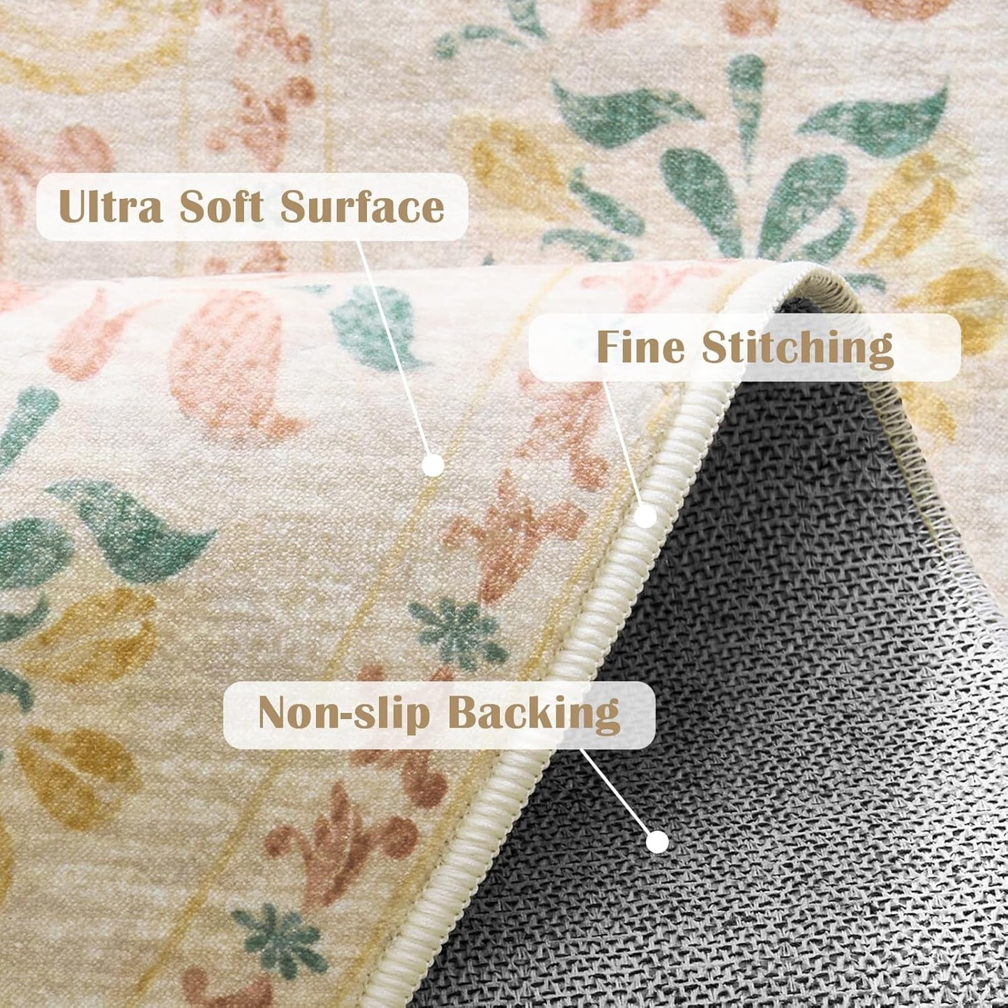 jinchan Round Rug 5ft Area Rugs Vintage Floral Distressed Design,Machine Washable Soft Non-Slip Low-Pile Ultra-Thin Circle Rug for Entryway Living Room Dining Room Bedroom (5' Round,Apricot Multi)