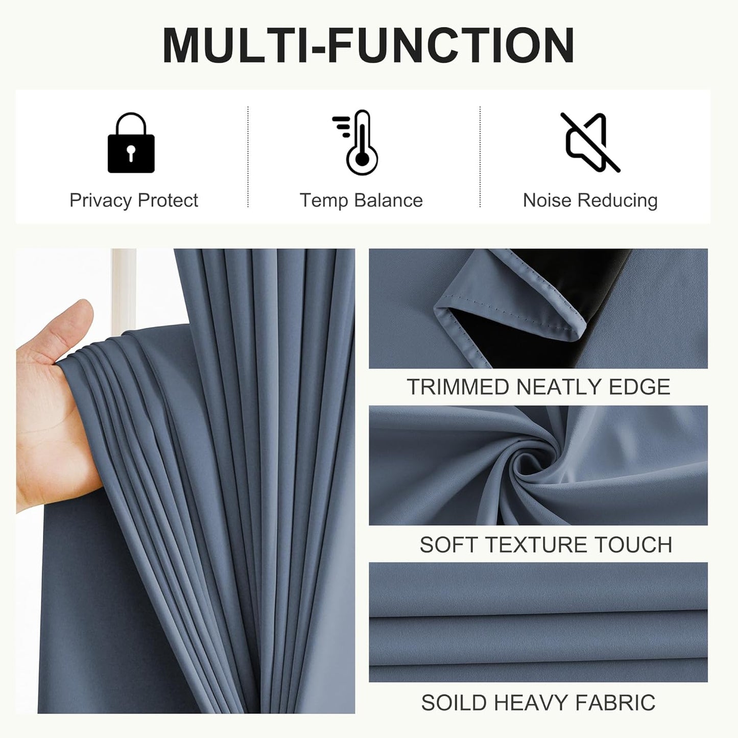 NICETOWN Bedroom Curtains 84 Inches Length, 100% Blackout Drapes Thermal Insulated with Grommet for Living Room Office Privacy Darkening Curtain, 2 Panels, 42 x 84 Inch, Stone Blue