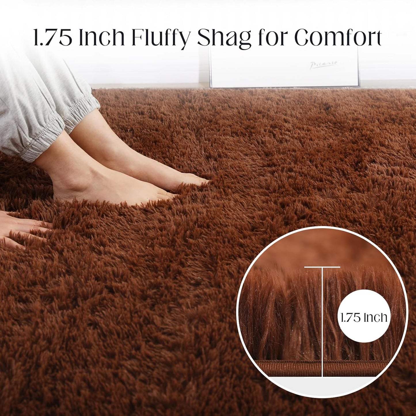 Area Rug 4x5.8, Soft Rugs for Living Room, Plush Fluffy Rugs for Bedroom, Non-Slip Indoor Carpet for Nursery, Study Room, Playroom, Home Decor, Brown