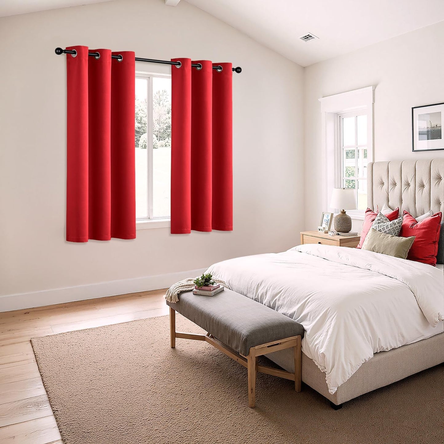 MIULEE Christmas Red Blackout Curtains for Bedroom Living Room 45 Inches Long 2 Panels, Thermal Insulated Room Darkening Drapes Solid Grommet Top Light Blocking Window Treatments 40x45 Inch