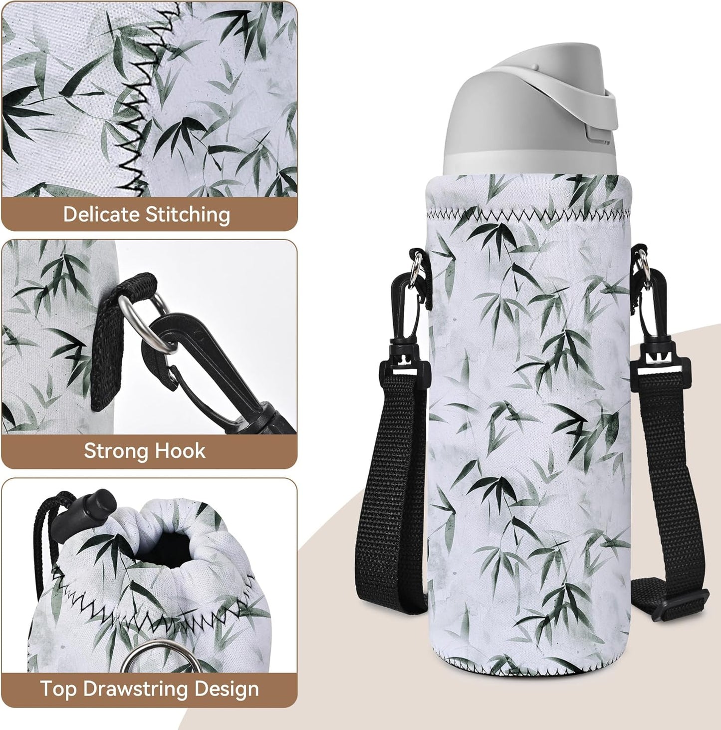 RICHEN Neoprene Water Bottle Carrier Bag with Adjustable Shoulder Strap,Insulated Water Bottle Cover for Stainless Steel/Glass/Plastic Bottles