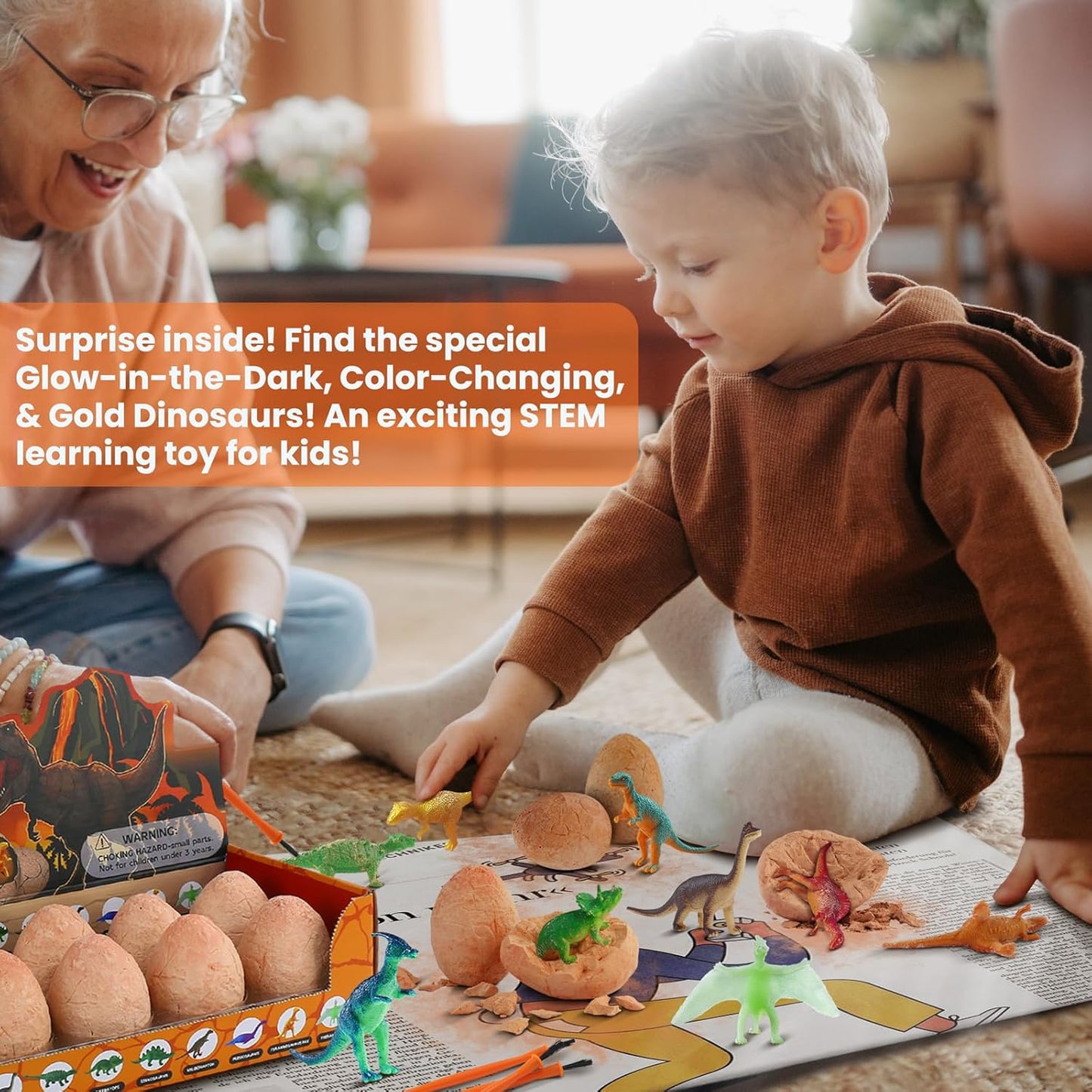 Dino Eggs Excavation Dig Kit-12 Unique Dinosaur Eggs with Educational Learning Cards -Easter Eggs STEM Science Activities - Educational Toy Gift for Kids Boys Girls Age 3+