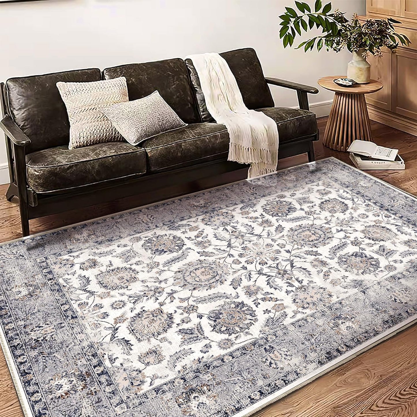 10x14 Washable Area Rug Medallion Distressed Design Boho Medallion Non-Shedding Easy Care Ideal for High Traffic Areas in Living Room Bedroom Kitchen Office Coffee Table Large Carpet