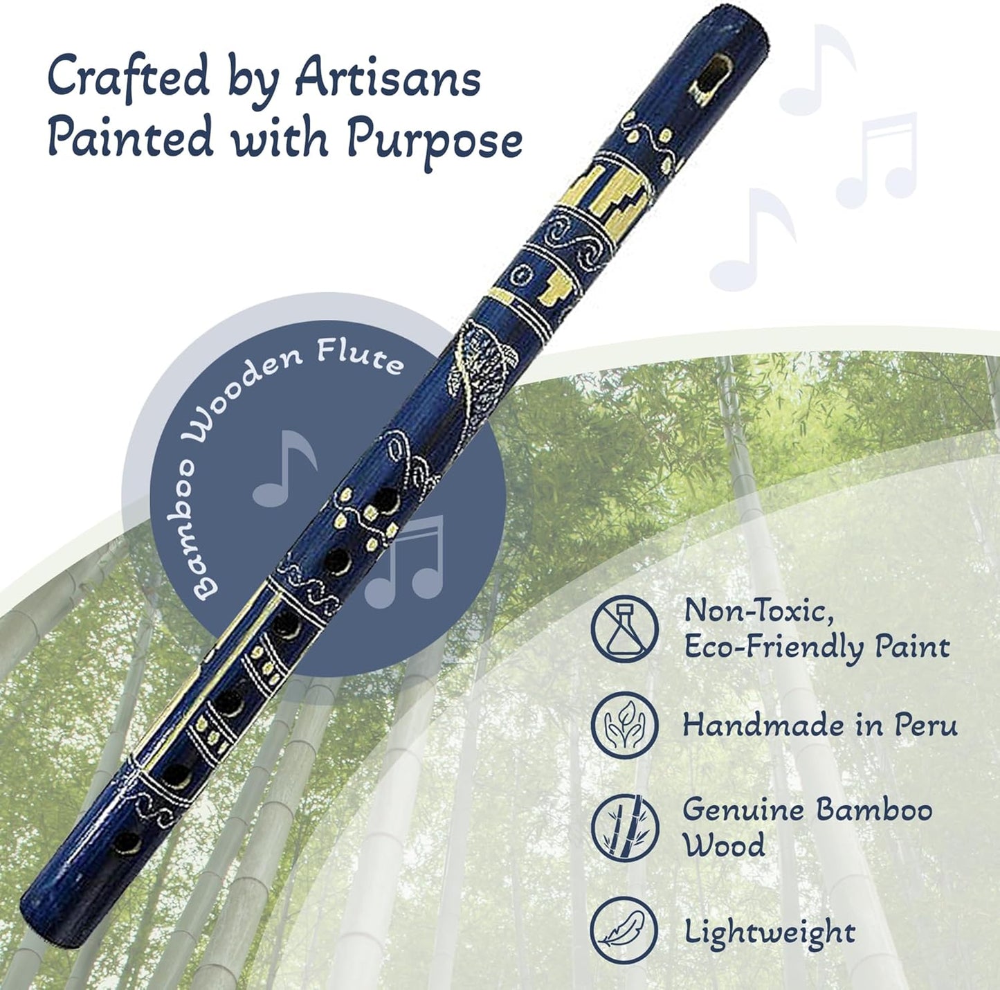 Mia Jewel Shop - Handmade Colored Bamboo Wooden Flute | Tribal Nature Pattern | Native Recorder for Beginners, Meditation & Music Lovers (Blue)