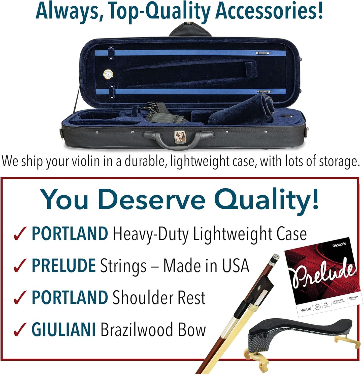 Bunnel Pupil Violin Outfit 1/8 Size Clearance By Kennedy Violins - Carrying Case and Accessories Included - Solid Maple Wood and Ebony Fittings RB300