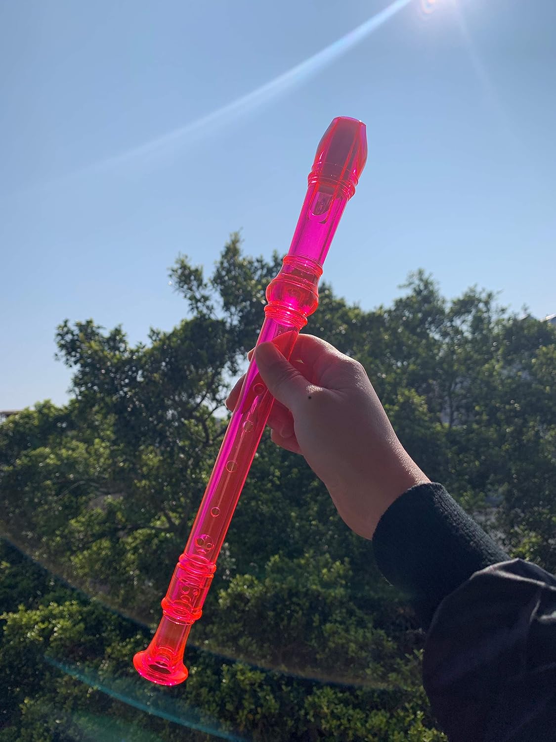 SJOYS ENGIEGEE 8-Hole Soprano Descant Recorder Kids Music Flute with Cleaning Rod & Case Bag For School Student Home Entertainment Transparent Pink