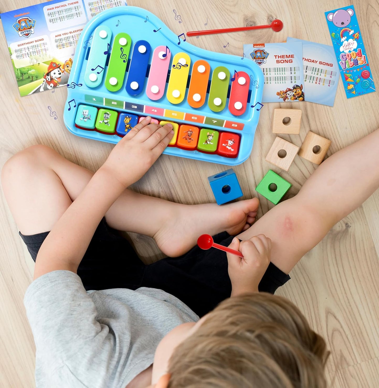 Paw Patrol 2 in 1 Baby Piano Xylophone Toy for Kids Toddlers Girls Boys Musical Instrument with Multicolored Keys Keyboard Sheet Music Two Mallets