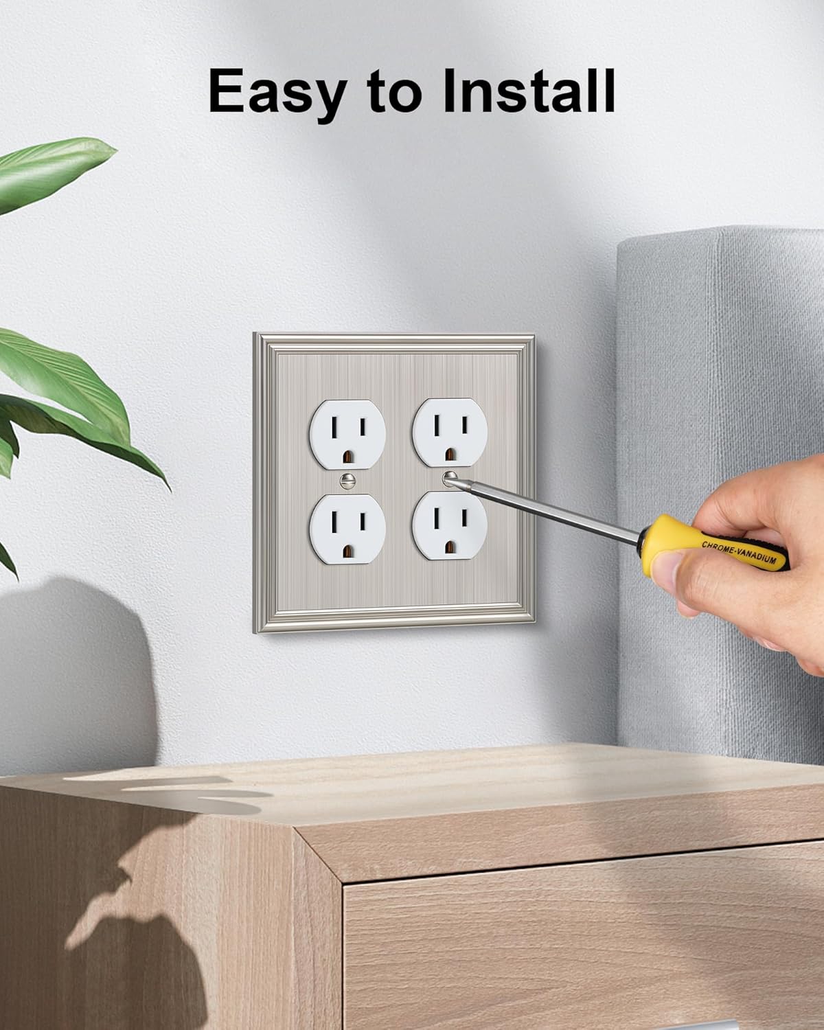 2-Pack Double Duplex Outlet Cover, Brushed Nickel Decorative Switch Plates and Outlet Covers for Electrical Outlets, Durable Zinc Alloy Wall Plates, 2 Gang Receptacle Cover