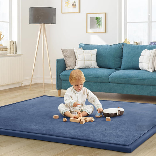 Baby Play Mat for Floor Tummy Time Nursery Muscle Mat Area Rug Playroom Rug Tatami 79"x118" Memory Foam 1.3" Thick Crawling For Babies,Toddlers, Infants, Kids,Floor(Blue)