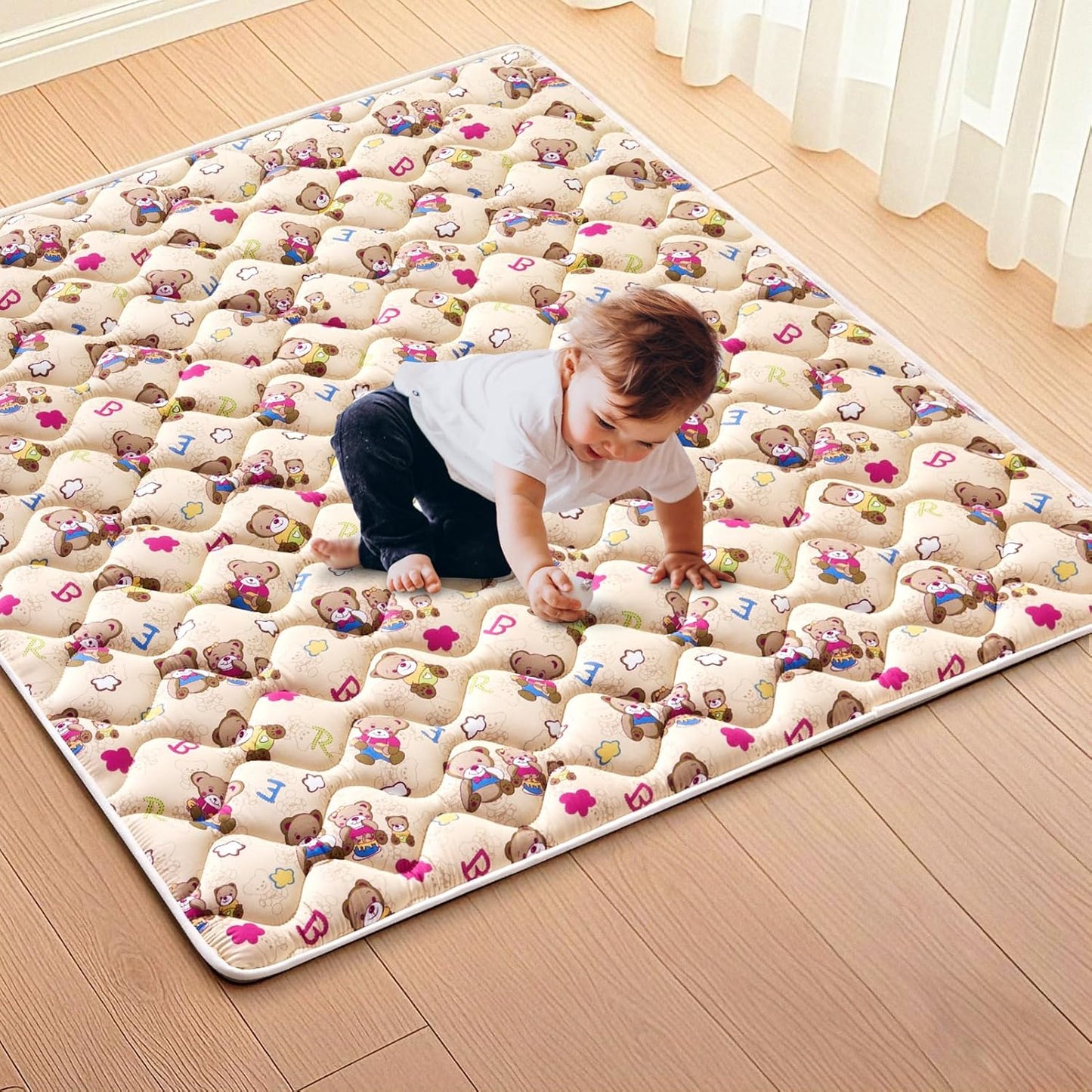 Vibe bear High-Density Foam Baby Play Mat,47x47 Inches Thicken One-Piece Infants Crawling Mat,Comfortable and Soft Baby Playmat,Non Slip Washable Floor Mat for Babies,Infants,Toddlers