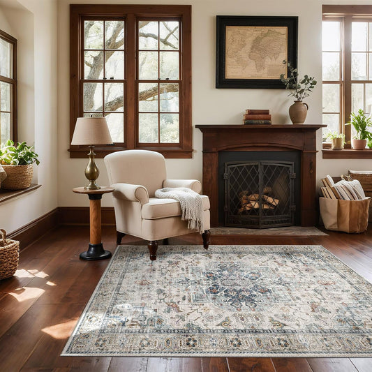 Machine Washable Throw Rugs for Entryway: Door Mat Indoor Entrance 4x6 Small Rug Stain Resistant Non-Slip Low Pile Soft Carpet for Kitchen Front Door Indoor Entry Bathroom Bedroom