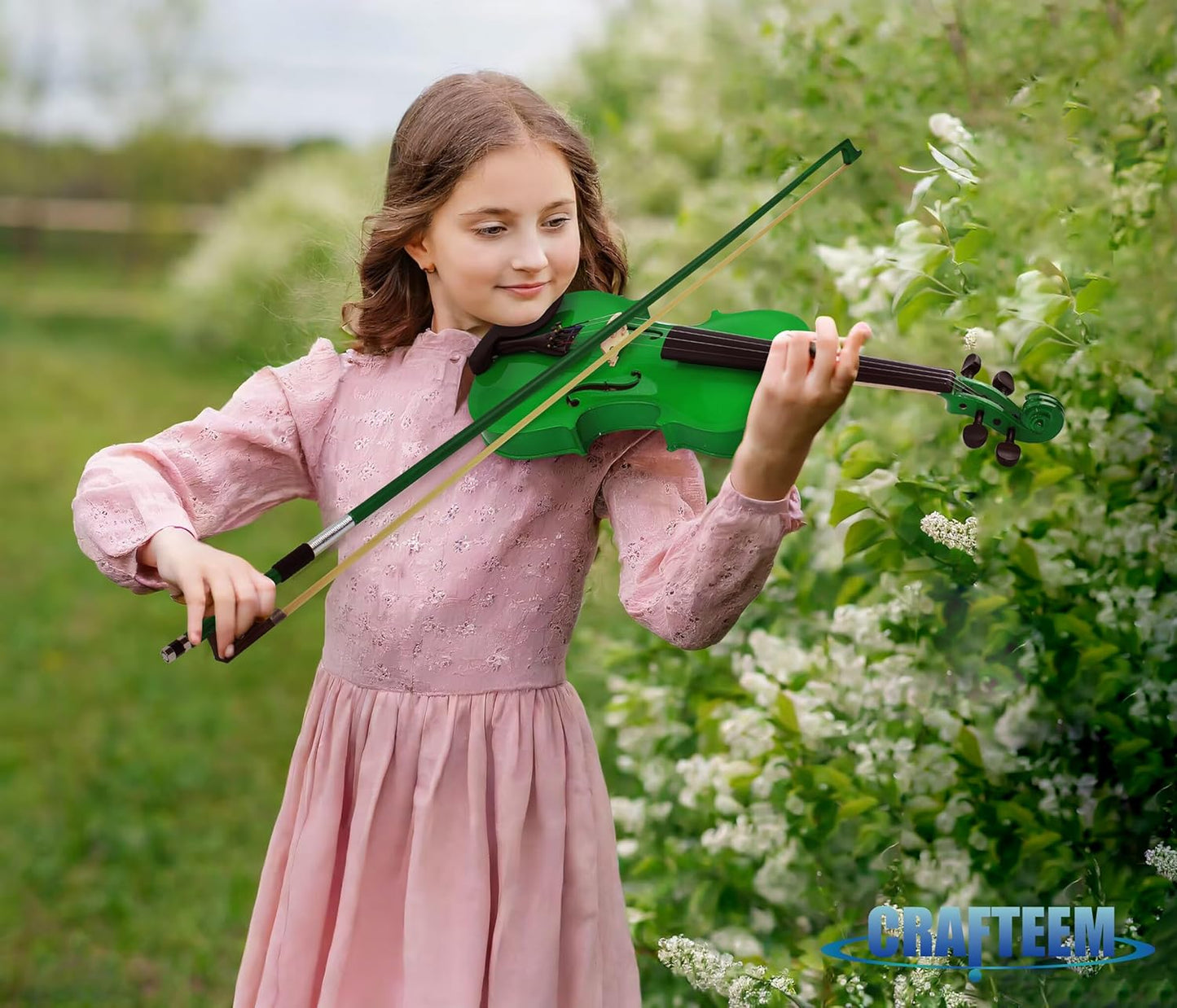 1/2 Fiddle Green Colored Premium Violin Outfit for Beginners Adults Kids With 5 Color Fingering Tape- Handcrafted Student Beginner Violin.