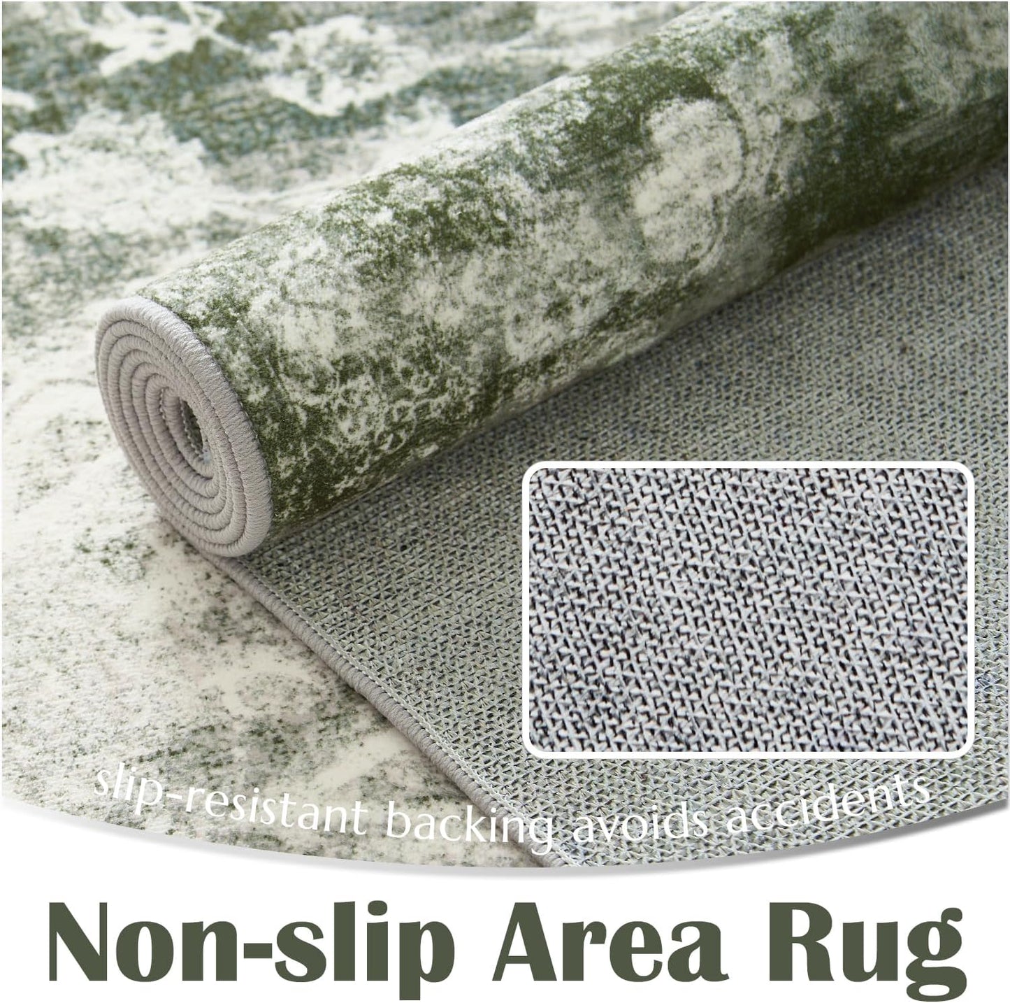 jinchan Hallway Runner Rug 2x10 Vintage Floral Distressed Design - Machine Washable Non-Slip Low-Pile Soft Thin Faux Wool Kitchen Carpet for Farmhouse Bedroom Laundry Room (2x10ft, Forest Green)