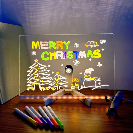 LED Drawing Board, Light Up Erasable Acrylic Message Board with Night Light, Neon Writing Tablet with Adjustable Stand & 12 Color Pens for Kids, Office, and Home Decor (5.9 * 5.9in)