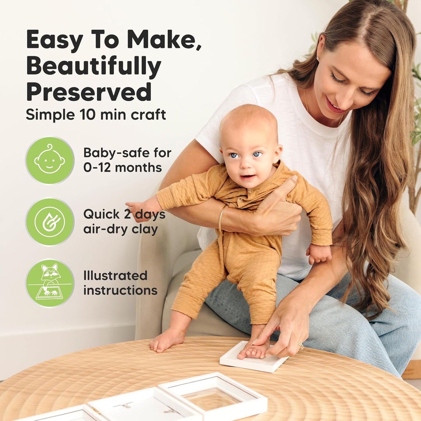 Baby Shower Gifts for Boys, Girls - Baby Hand and Footprint Kit, Newborn Handprint Kit, Keepsake Photo Frame, Nursery Picture Frame, Gender-Neutral Newborn Keepsake Gifts (Alpine White)