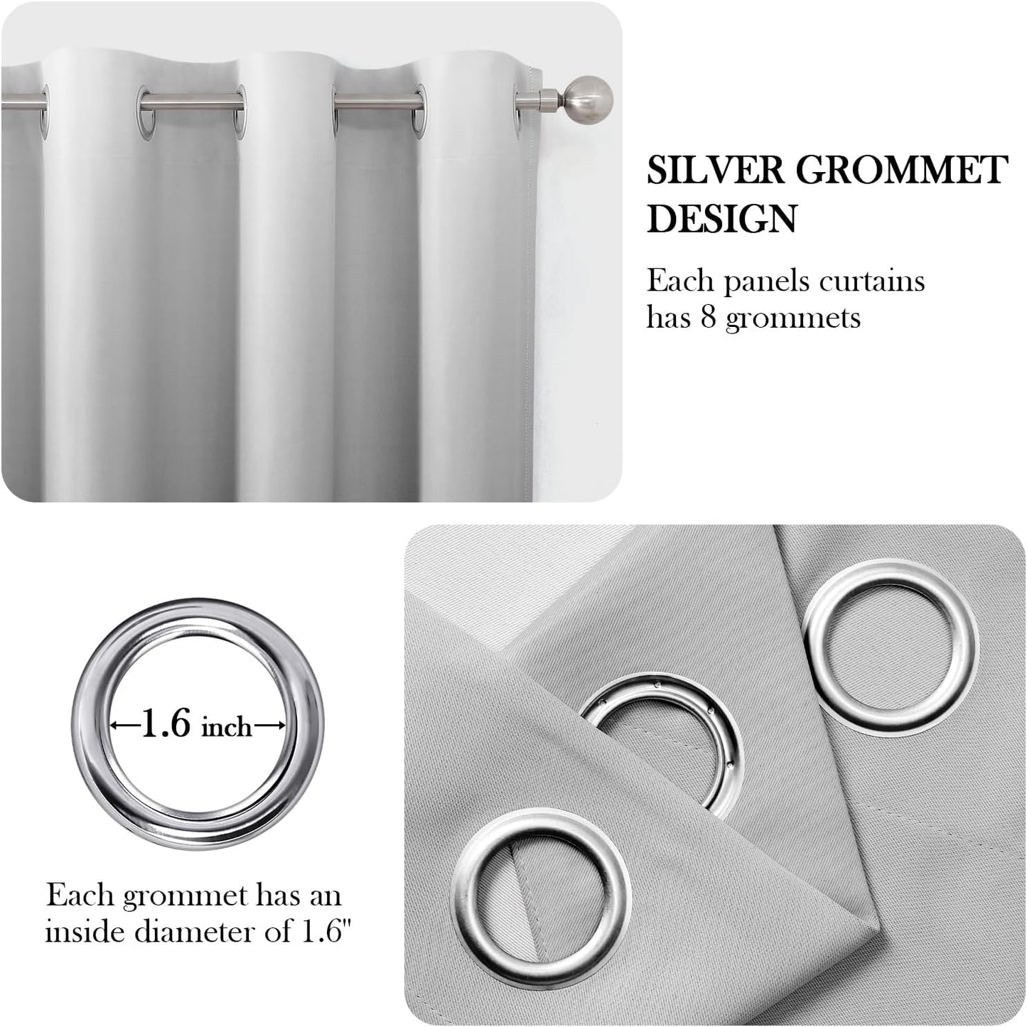 HOMEIDEAS Grey Gray Ombre Blackout Curtains 52 X 63 Inch Length Gradient Room Darkening Thermal Insulated Energy Saving Grommet 2 Panels Window Drapes for Living Room, Bedroom