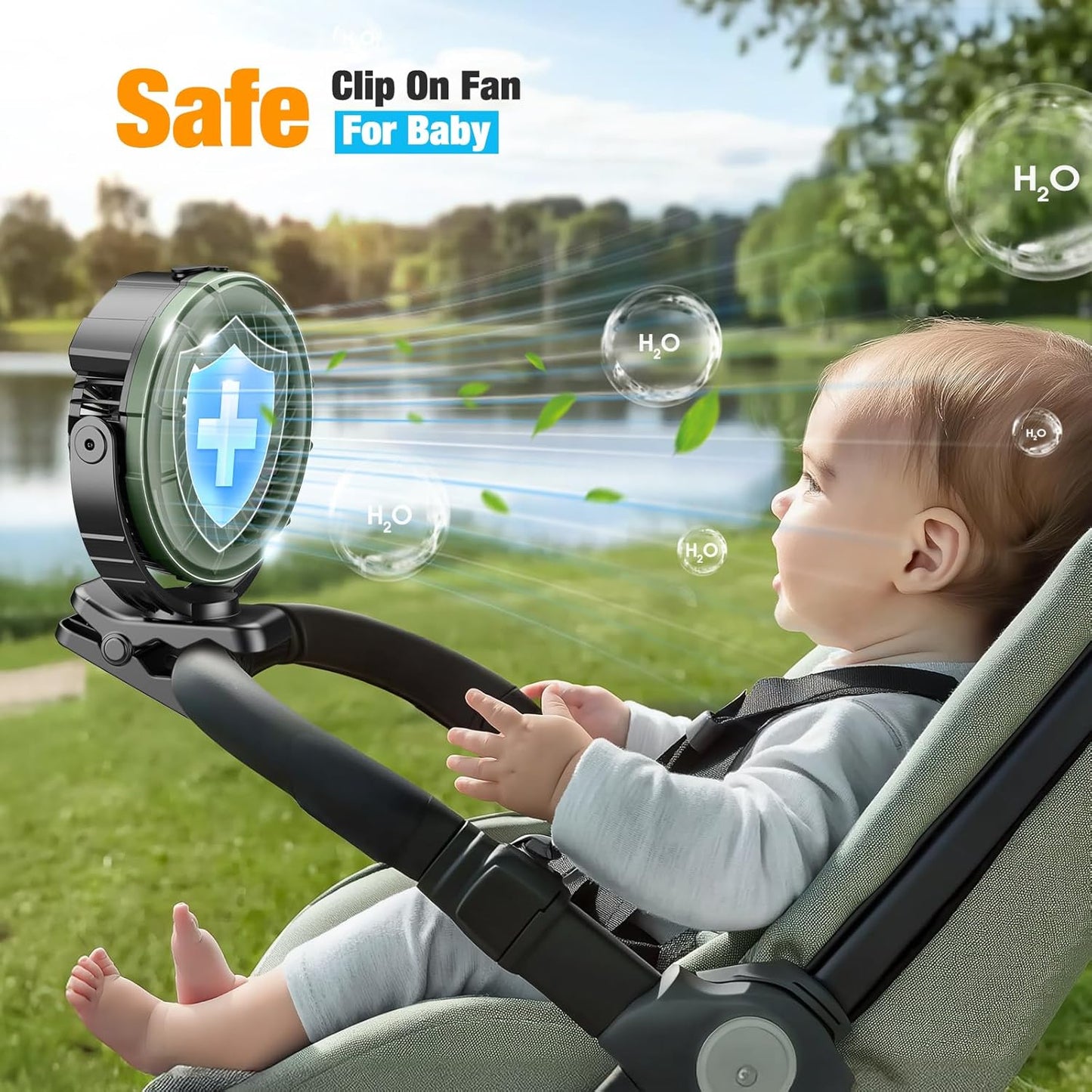 Ausic Portable Misting Clip on Fan, 100ml Camping Stroller Fan with LED, Max 45H Runtime Golf Cart Fans, 360° Rotate Cooling Spray, Outdoor Rechargeable Battery Fans for Travel/Home/Beach