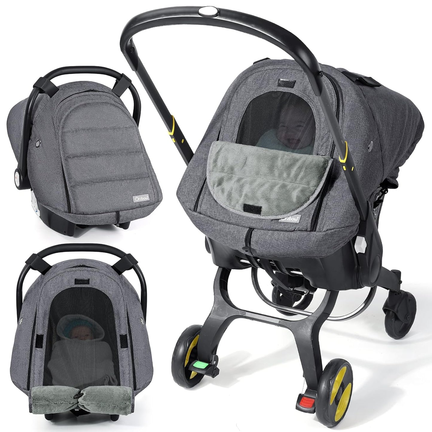 Orzbow Winter Car Seat Cover for Babies, Waterproof Carseat Canopy Cover with Peep Window of Breathable Mesh, Warm and Cozy Baby Car Seat & Carrier Covers for Cold Weather, Machine Washable, Dark Grey