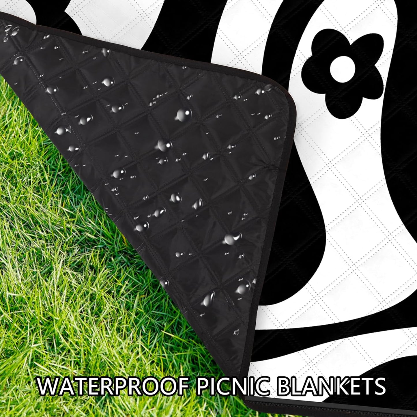 Picnic Blankets Waterproof Foldable, Extra Large 79"x79" Beach Blanket Waterproof Sandproof, 3-Layer Polyester Portable Outdoor Picnic Mat Essentials for Park, Camping Travel, Grass Lawn-Spiral Design