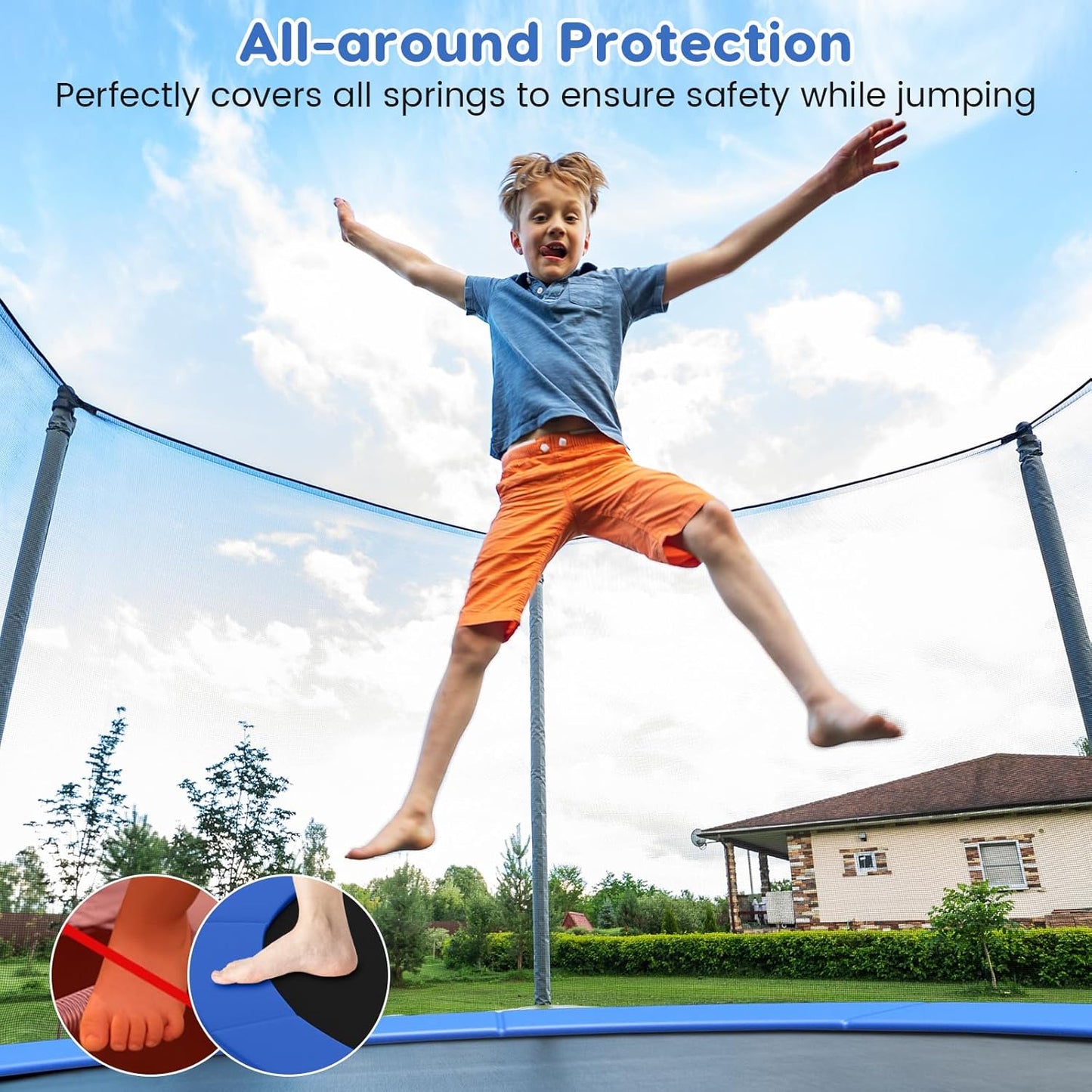 Giantex Trampoline Pad, 8ft 10ft 12ft 14ft 15ft 16ft Trampoline Replacement Safety Pad, No Holes for Pole, Waterproof Trampoline Accessories Spring Cover