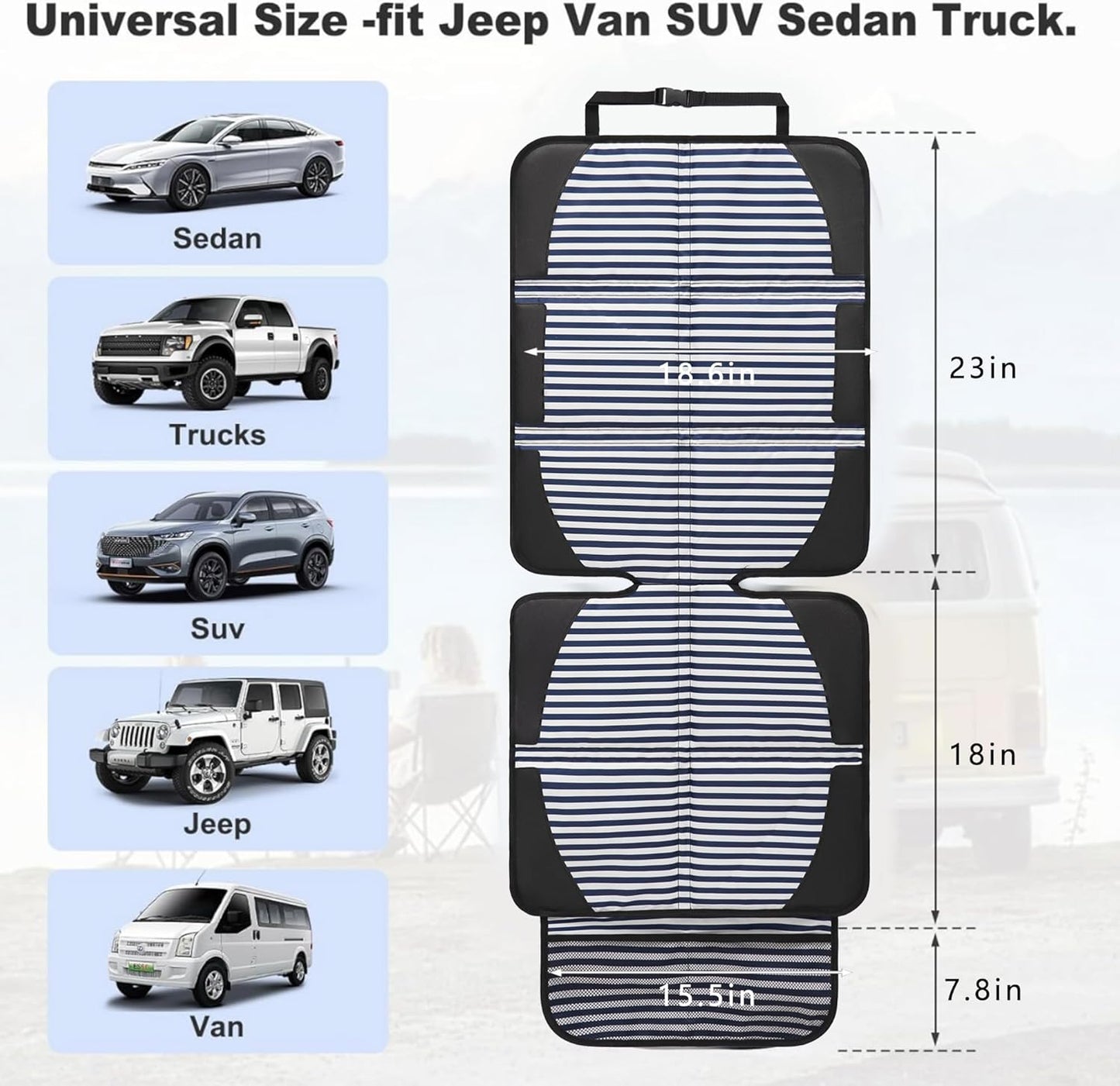 Car Seat Protector for Child Car Seat, 2 Pack Baby Car Seat Covers with Mesh Pockets & Non-Slip Backing 600D Durable Seat Protector Under Baby Car Seat for Car Back Seat (Stripe, Large)