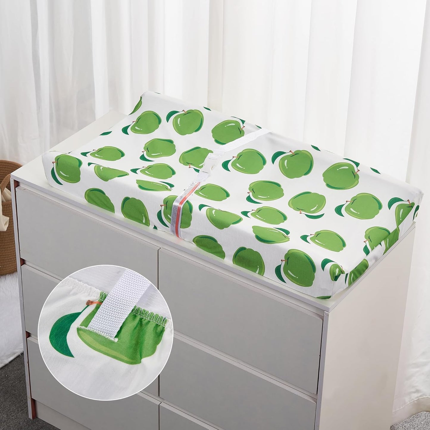TILLYOU Baby Changing Pad Cover, Changing Table Cover for Girls Boys, Ultra Soft Breathable, 2 Pack Green Apple & Fruit Green