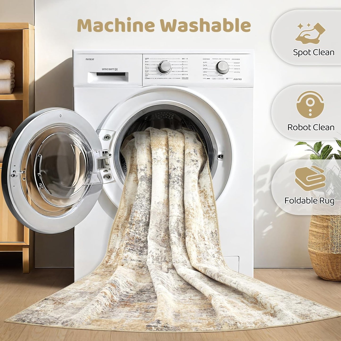 7x9 Area Rug Living Room: Machine Washable Large Abstract Modern Soft Rugs Stain Resistant Indoor Floor Non Slip Accent Carpet for Bedroom Nursery Playroom Office Dining Room Dorm Home- Gray Gold