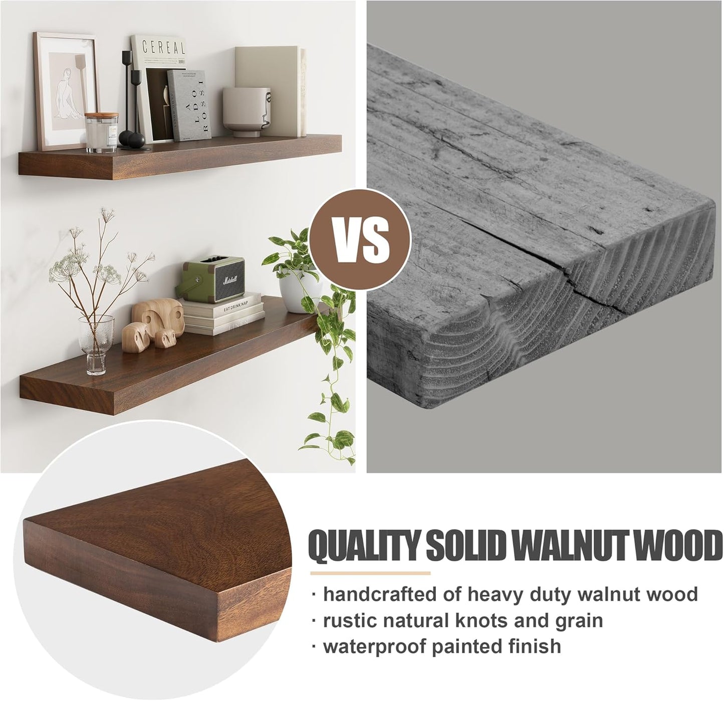 Floating Shelves for Wall, USA-Sourced Walnut Wood 55 Inch Long Wall Shelves, Natural Wooden Wall Mounted Picture Ledge Shelf, Nursery Book Storage Shelf Kids Bookshelf, Display Shelf for Bathroom