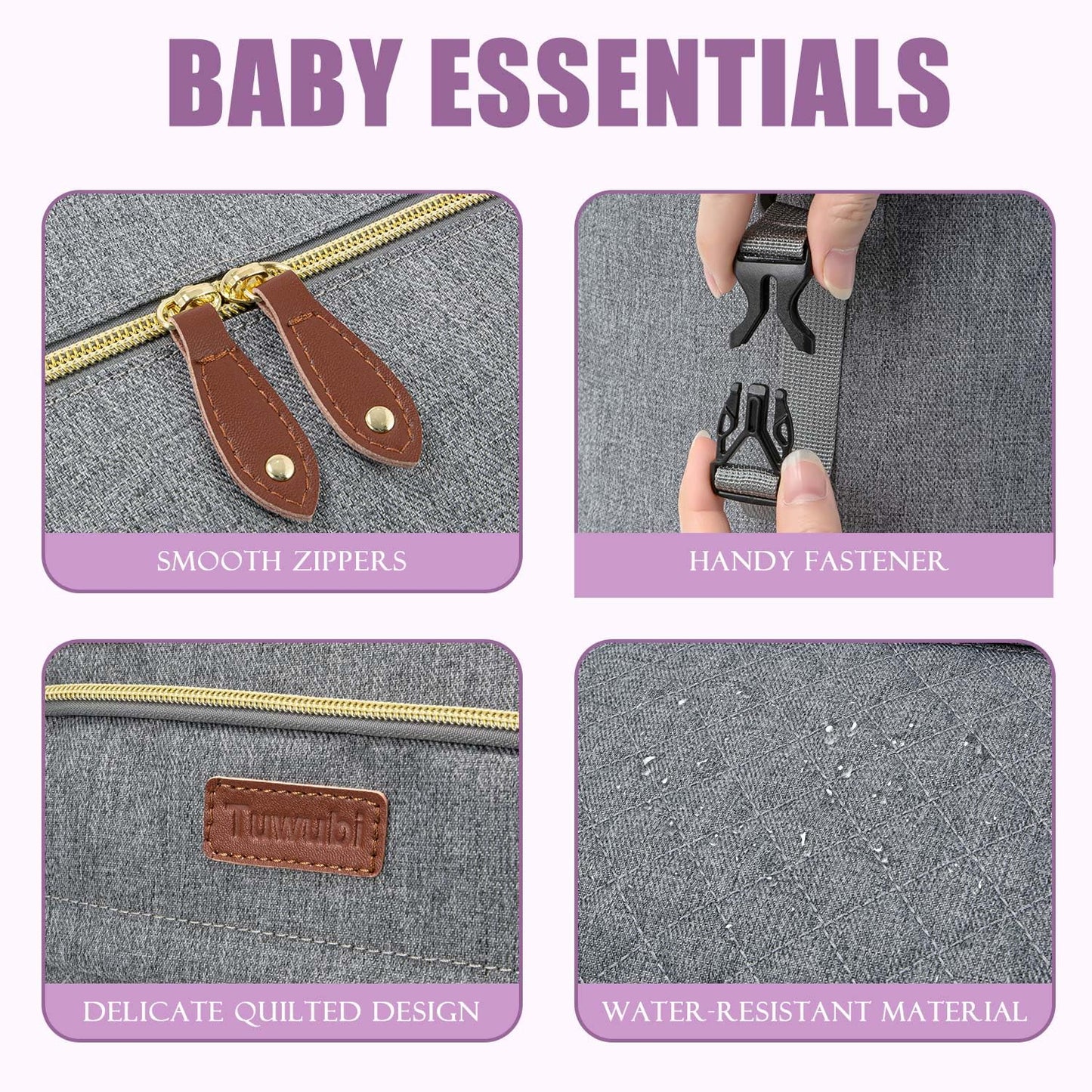 Tuwubi Diaper Bag Tote,Baby Diaper Bag with Pacifier Case Large Travel Diaper Tote Caddy for Mom and Dad Multifunction Large Baby Bag - M-Light Grey